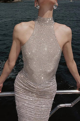 Luxury Rhinestone Sparkle Backless In-Stock Party Dress