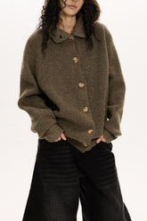 Button Collar Retro Slouchy Knit Cardigan