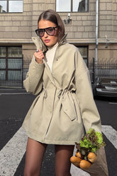 Belted Cinched Waist Loose Versatile Coat