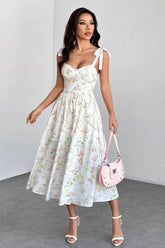 Spaghetti Strap Long Fitted Slim Floral Dress