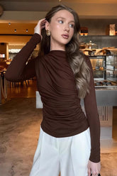 Vintage Brown Crew Neck Slim Waist Long Sleeve Base Layer