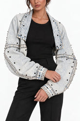 Rhinestone Studded Cropped Denim Jacket