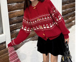 Sweet Christmas Horn Button Cardigan Red Cardigan / One Size Cardigan-241208