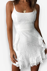 White Sleeveless Ruffled Suspender Dress