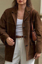 Brown Suede Retro American Blazer Style Coat
