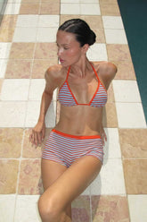 Sexy Halter Tie Side Stripe Two Piece Swim Set