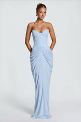 Strapless Corset Draped Bodycon Maxi Dress