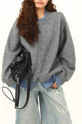 American Retro Fake Two-Piece Solid Cardigan