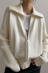 Solid Loose Collared Slouchy Knit Cardigan