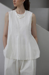 French Linen Crew Neck Blouse