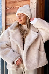 Turndown Collar Fuzzy Winter Coat