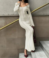 Knitted Wool Long Sleeve Midi Dress