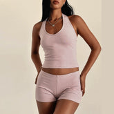 Pink Ruffle Cotton Linen Pants Two Piece Set