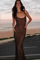 Rhinestone Cami Backless Bodycon Maxi Party Dress