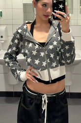 Retro Star Print Short Hoodie