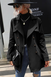 Double Breasted Tie Front Casual Fashion Coat