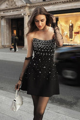 Rhinestone Strapless Bandage Ruched Party Dress