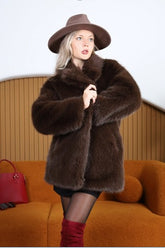 Thick Warm Faux Fox Fur Mid-Length Belted Coat