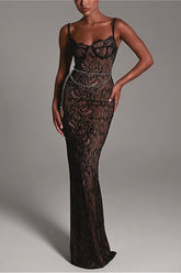 Lace Cami Ruched Maxi Party Dress