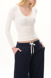 Chic Fitted U-Neck Square Shoulder Waist-Tied Base Layer