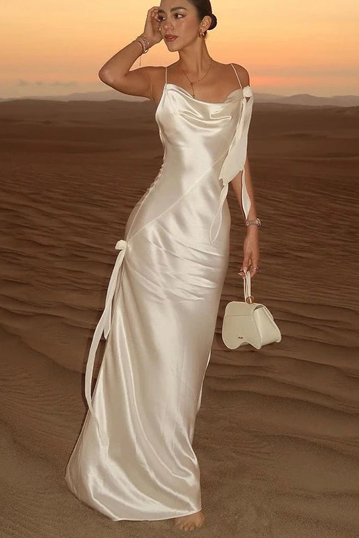 White Satin Backless Chic Party Dress – Amy Fashion