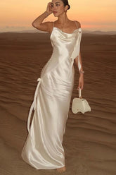 White Satin Backless Chic Party Dress