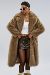 Long Faux Fur Shawl Collar Chic Winter Coat