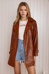 Brown Chic Mid-Length Fitted Leather Coat