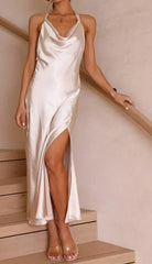 Slim Fit Slit Open-Back Midi Dress