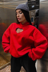 Solid Long Sleeve Heart Cutout Hoodie