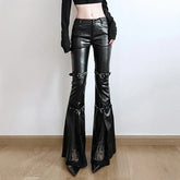 PU Lace Patchwork Flared Pant
