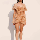 Off Shoulder Ruffle Spliced Floral Dress