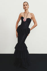 Black Lace Flower Halter Sheath Club Dress