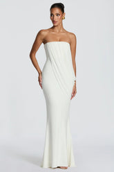 Draped Mesh Tube Irregular Ruche Maxi Slim Bodycon Dress
