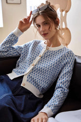 Light Blue Crew Neck Long Sleeve Short Cardigan