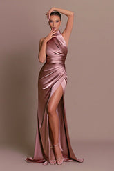 Collared Halter Sleeveless Split Slim Maxi Party Dress