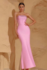 Rhinestone Strapless Bandage Fishtail Party Dress
