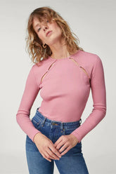 Chic Ribbed Knit Cutout Crew Neck Fitted Base Layer