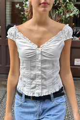 Ten-Color Ruched V-Neck Waist-Cinched Blouse