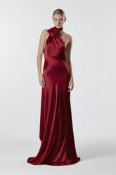 Halter High Waist Ruched Maxi Party Dress