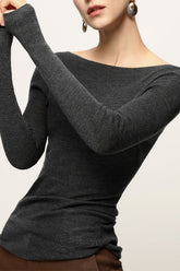 Minimalist Wool Off Shoulder Slim Blouse Base Layer