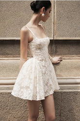 Lace Ruffled Waist Mini Party Dress