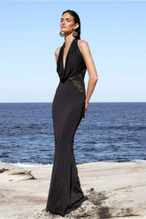 V-Neck Halter Lace Backless Fishtail Party Dress