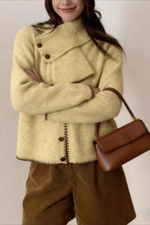 Color Block Cowl Neck Loose Knit Cardigan