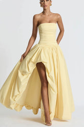 Yellow Strapless Tie Asymmetrical Babydoll Party Dress
