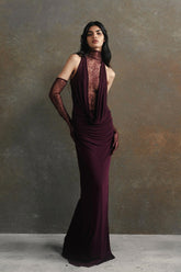 Deep V Lace Cut-Out Slim Long-Sleeve Party Dress