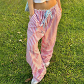 Striped Drawstring Capri Casual Pant