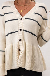 Striped V Neck Slouchy Loose Long Sleeve Knit Cardigan