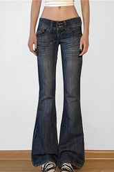 Chic High-Street Low-Rise Stretch Flare Jeans