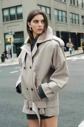 Solid Double Breasted Stand Collar Retro Elegant Coat